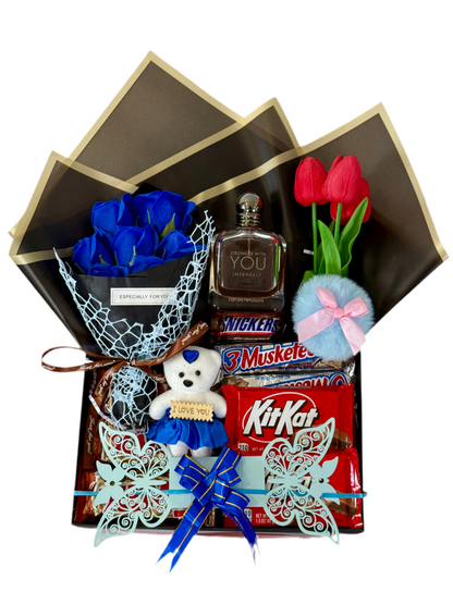 Elegant Gift Basket for Her – Giorgio Armani Stronger With You Intensely Perfume & Treats