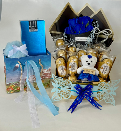 Luxury Gift Basket – Featuring Dunhill Desire Blue Perfume & Ferrero Rocher Chocolates