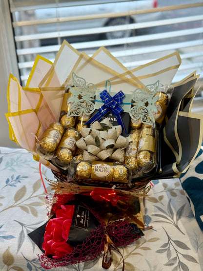 Luxury Gift Set with Bleu de Chanel Perfume, Chocolates, Teddy & Roses