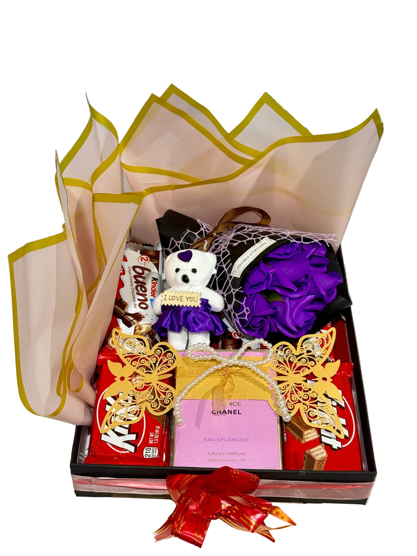 Luxury Gift Set with Chanel Chance Splendide Perfume, Chocolates, Teddy & Roses