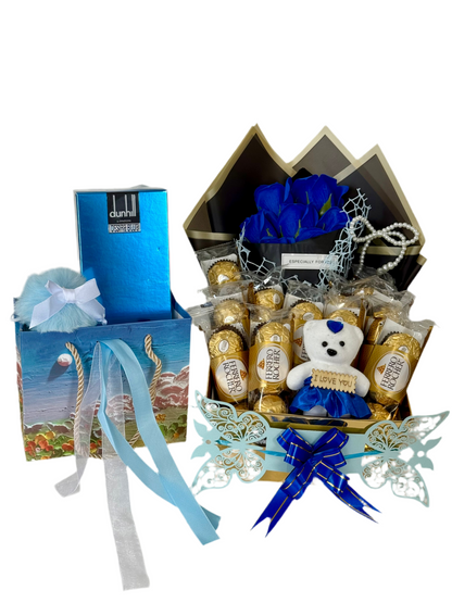 Luxury Gift Basket – Featuring Dunhill Desire Blue Perfume & Ferrero Rocher Chocolates